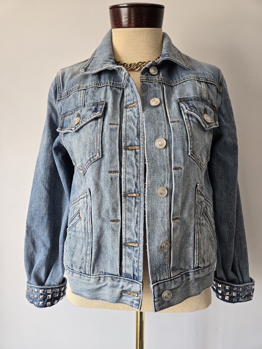Current/ Elliott Classic Light Blue Denim Jacket  With Silver Stud Cuffs. Size 1